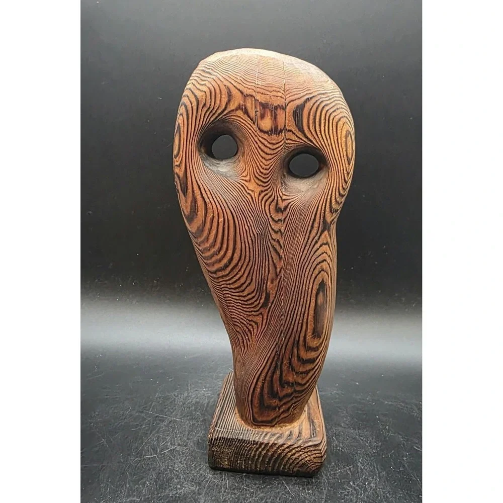 Vintage MCM Owl Authentic WITCO Wood Carved Brutalist Tiki Sculpture Spain 9.75